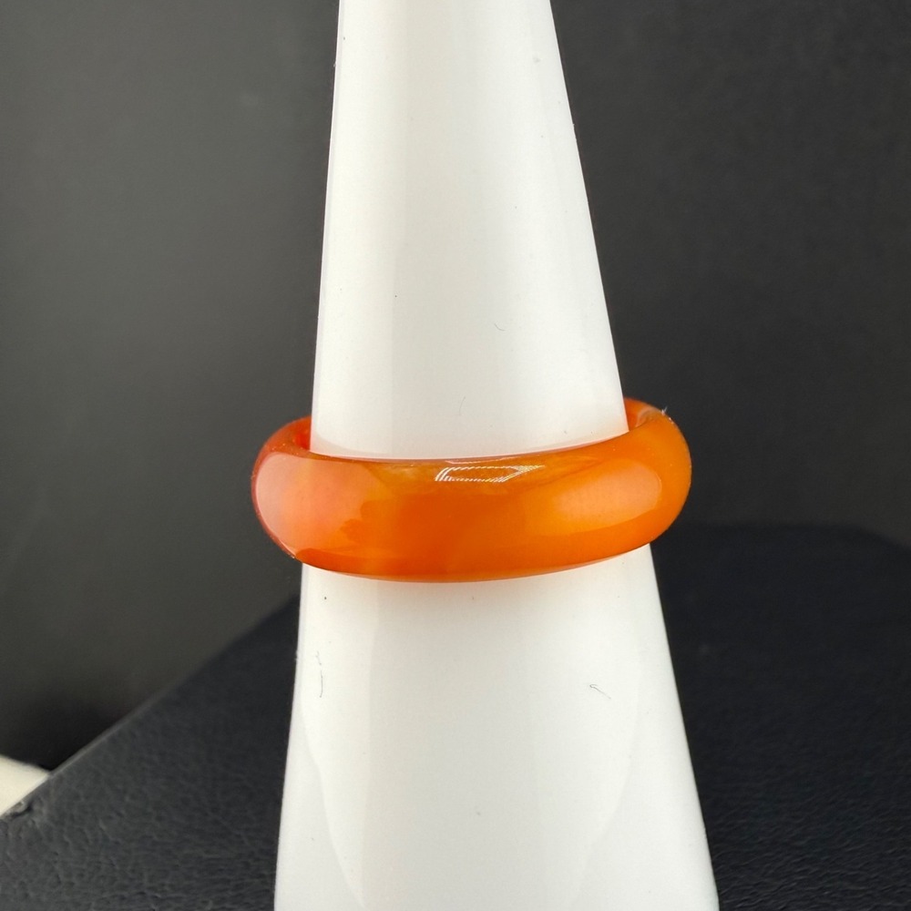 Vintage Estate Stone Ring Orange Polished Band 7